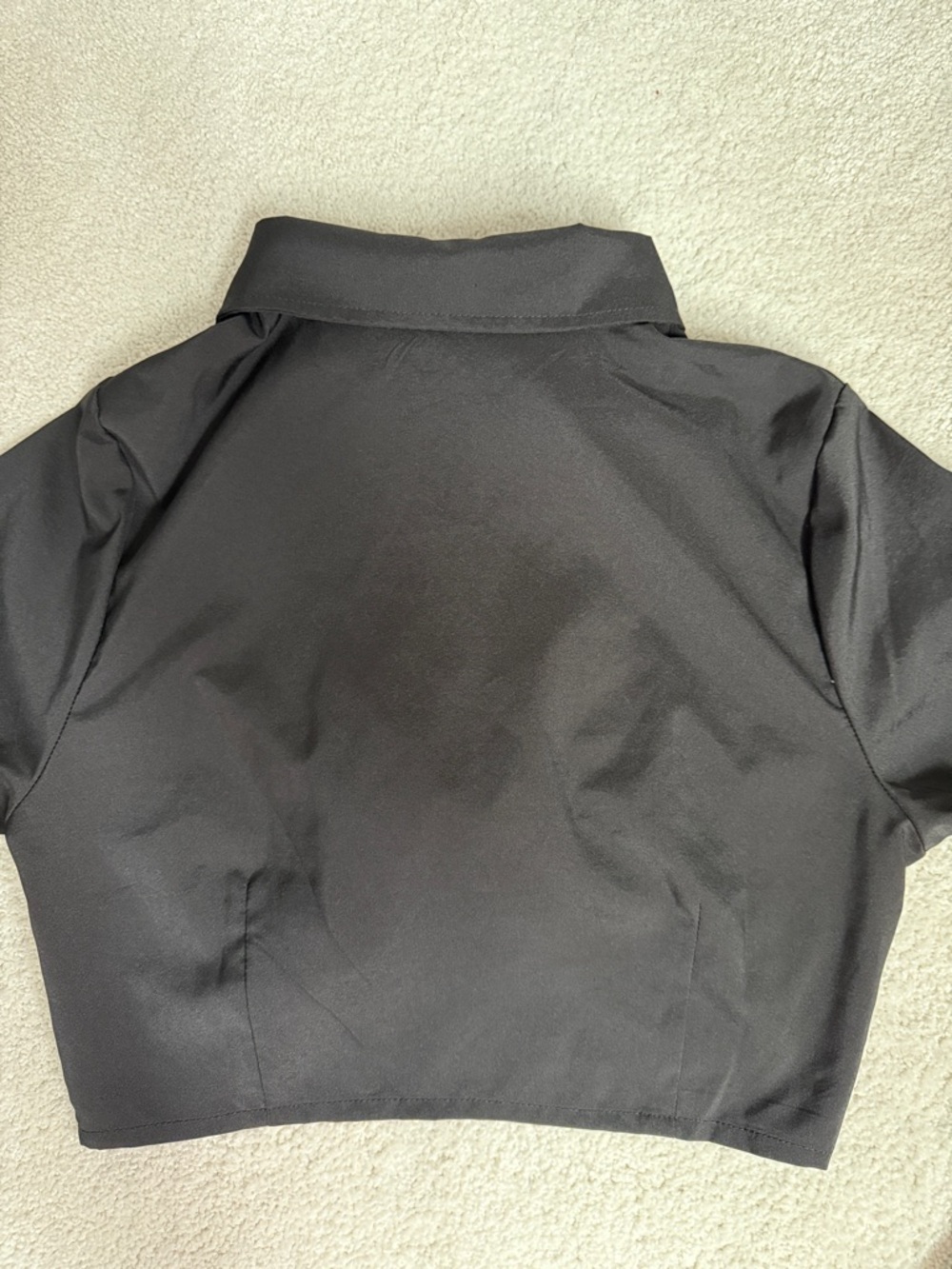 Twist-Front Cropped Blouse with Collared Neck - Black - Picture 10 of 14